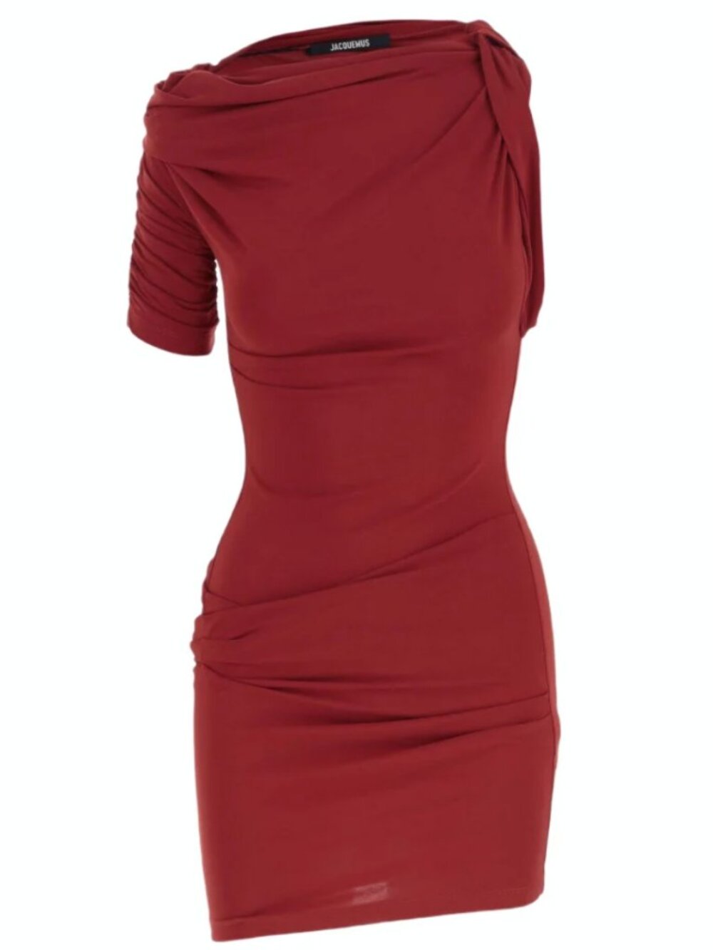 Jacquemus La Mini Robe Drapeado Burgundy Mini Bodycon One Shoulder Dress Sz XS - Picture 9 of 13